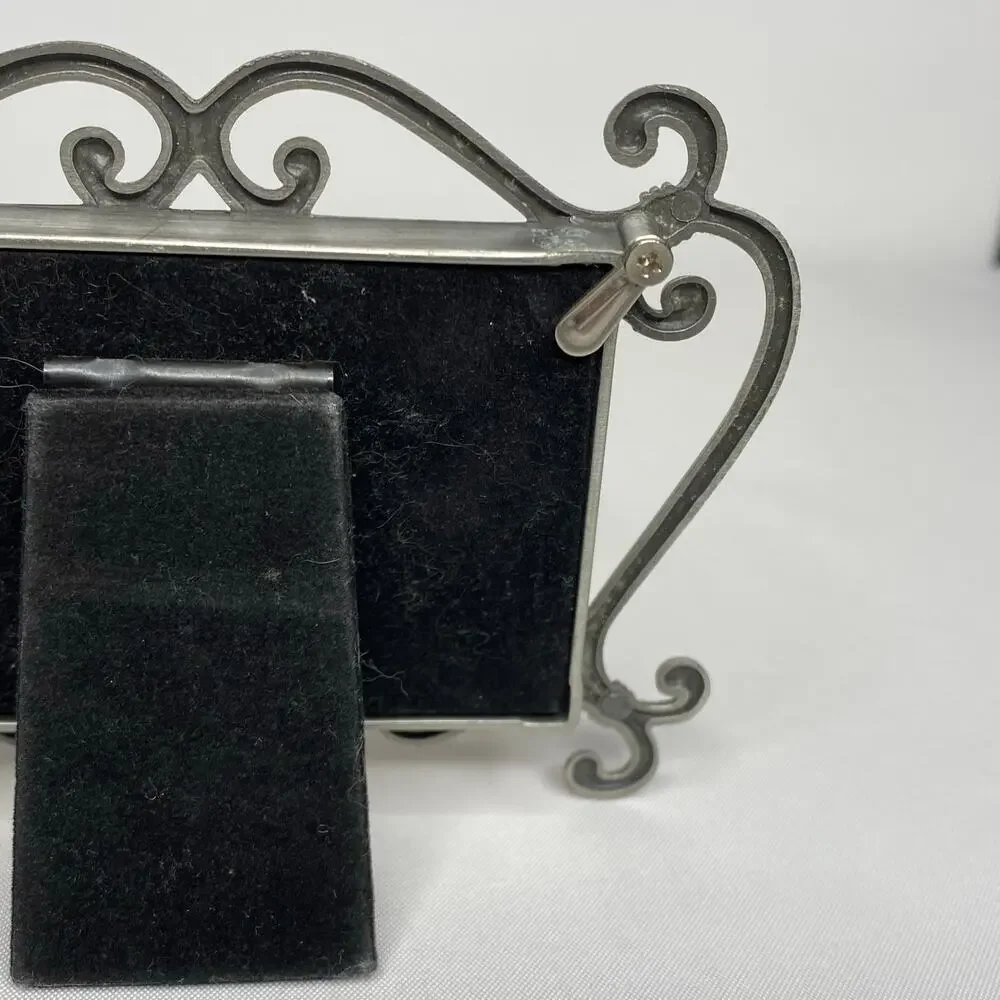 Vintage Pewter Mini Picture Frame Scrollwork Swivel Closures 2x3 Victorian Goth